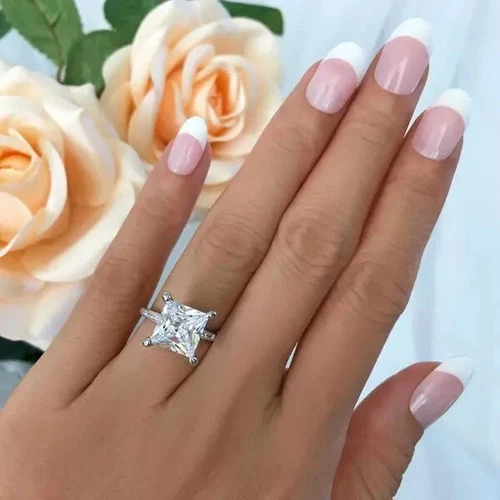 3CTW Princess Cut Real Moissanite Solitaire Wedding Ring 14K White Gold Plated