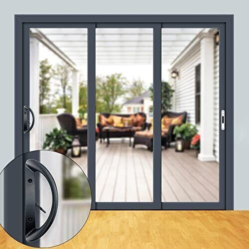 SLIDING GLASS DOOR HANDLE with Mortise Lock Reversible for Patio Black