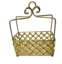 Metal Basket With Beads Mid Century Bathroom Kitchen Holder Approximately 7”x4”
