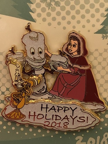 Pin Felices Fiestas 2018 Parques Disney Edición Limitada - Belle and Lumiere - Imagen 2 de 4