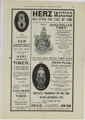 1909 Herz & Co. Ad: Bougie Mercedes Spark Plugs, Roller Timer - New York City