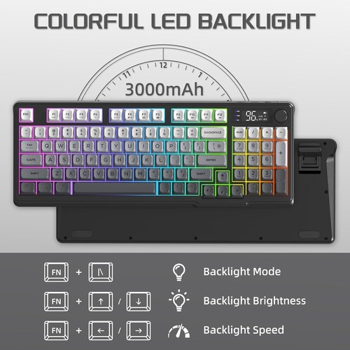 FREEWOLF M96 BT/2.4G Wireless RGB Backlit Gaming keyboard with Display Screen - Picture 5 of 55