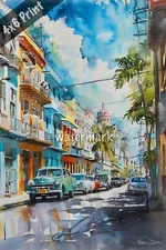 Little Havana watercolor Art 4x6 Print