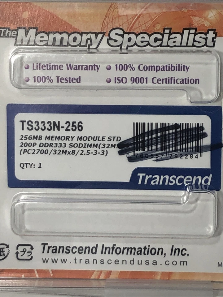 Transcend - The Memory Specialist - "DDR 333" - 256MB - SODIMM - CL 2.5 - PC2700 - Image 4 of 4