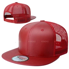 Snapback Hat Flat Mesh back Leather Hip Hop Trucker Baseball Cap Plain Solid