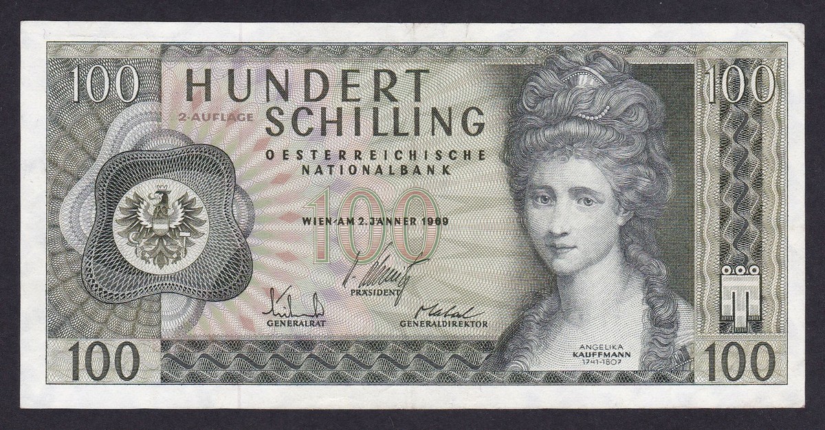 オーストリア 旧紙幣　100シリング 4枚 1969年 Austria 100 Schilling 1969, Pick: 146 2 AUFLAGE, Series: C