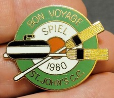 Vintage 1980 Bon Voyage Spiel St. John s Curling Club Newfoundland Pin