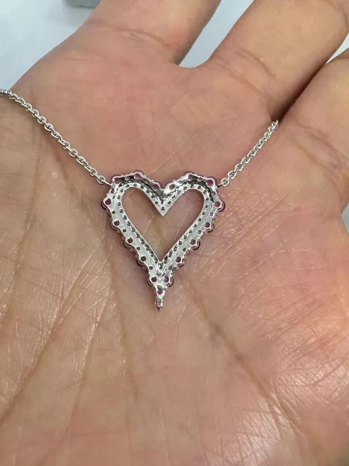 Colgante Corazón Zafiro Rosa Creado en Laboratorio Corte Redondo 2 CT Chapado en Oro Blanco 18" 14K Foto 4 de 4