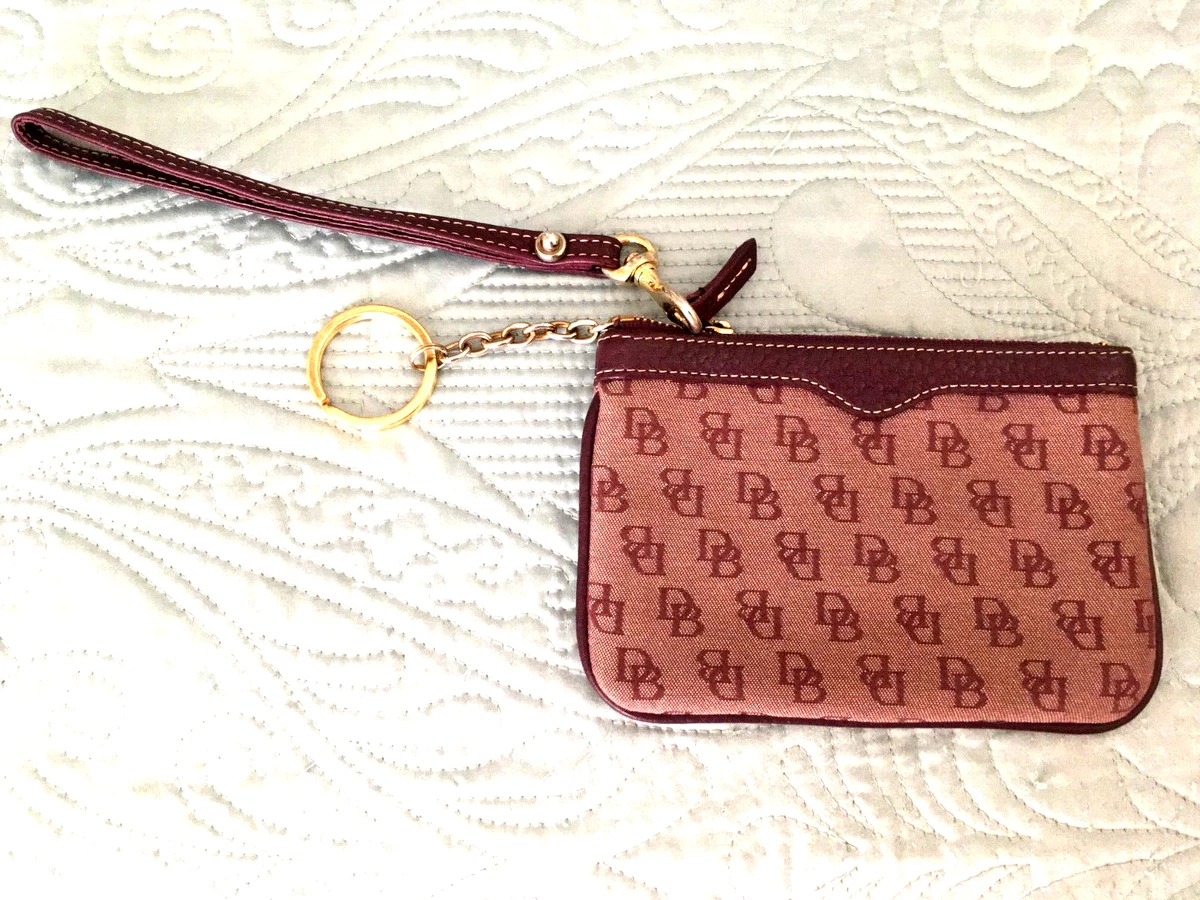 Dooney Bourke Rose Tan Leather Fabric Zip Small Coin Purse Wristlet