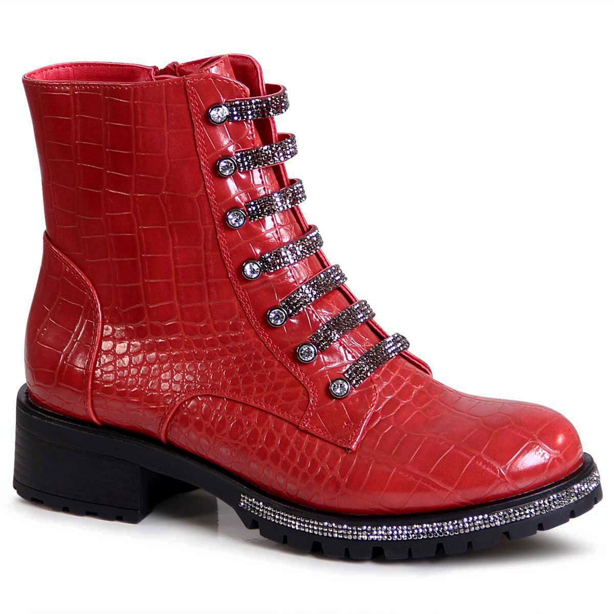 Biker Boots Schwarze Glitzer Stiefeletten Damen Stiefeletten