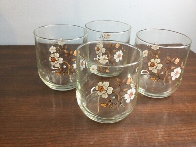 VINTAGE Covington Idlewild Set of 4 Roly Poly Tumblers Juice Glasses White Brown