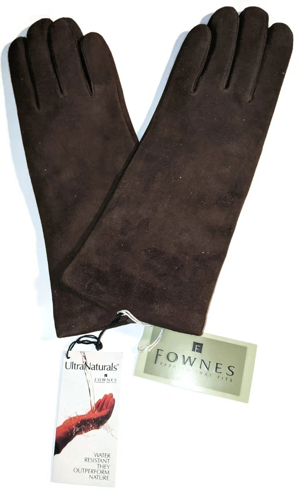 Fownes Ultra Naturals 100% Cashmere Lined Leather Gloves. Brown, Medium, New.