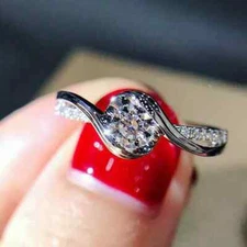 Fashion Jewelry 925 Silver Plated Cubic Zircon Ring Women Wedding Gift Sz 6-10