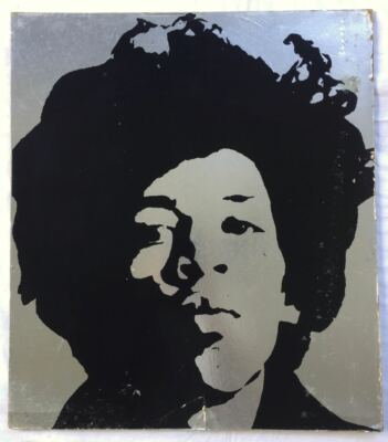 Vintage JIMI HENDRIX Silkscreen Poster. Black on Silver Foil