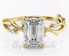 2.13ct Emerald Cut MOISSANITE Solitaire Engagement Ring Solid 14k Yellow Gold