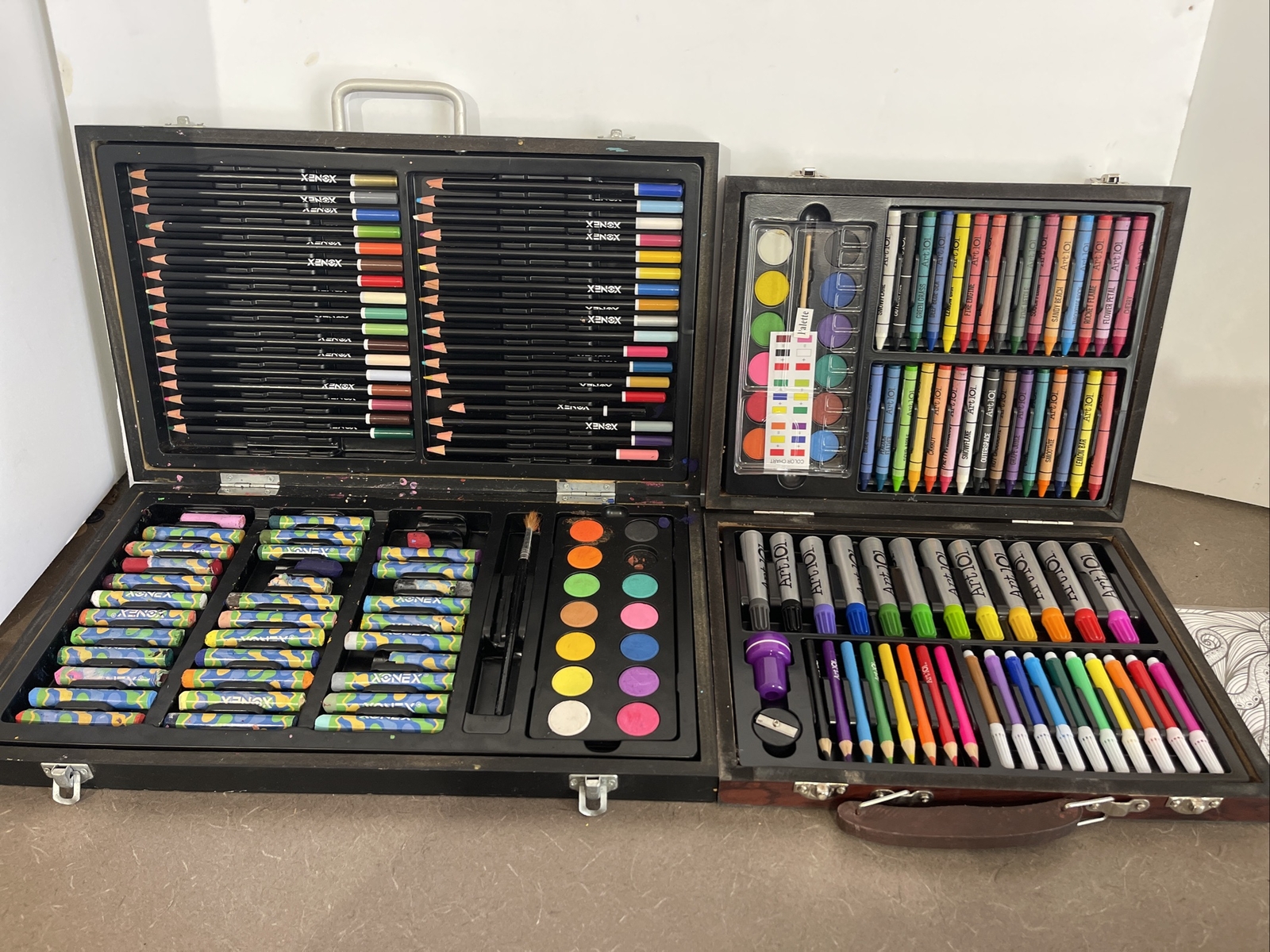 160pc Wood Box Art Set, Drawing, Watercolors, Colored Pencils, Crayons, Markers