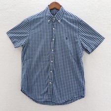 Polo Ralph Lauren Shirt Mens Medium Indigo Oxford Plaid Short Sleeve Preppy OCBD