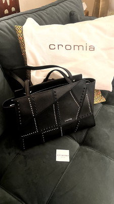 Cromia BLack Studded Leather Handbag Purse Italian Made