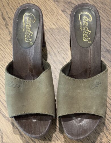 Vintage 80’s Candies Platform Clogs Heels Women’s Sz 6 Army Green Made In Brazil - Picture 3 of 8
