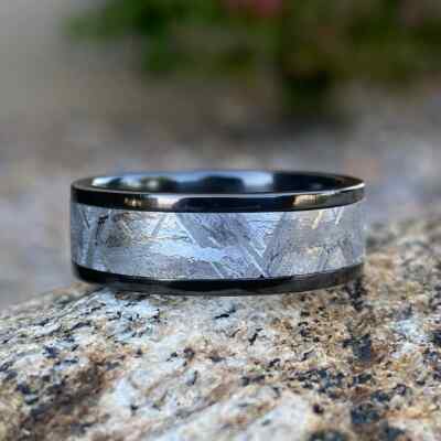 Black Zirconium Meteorite Ring Men's Wedding Ring Men's