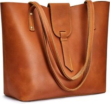 S-zone Genuine Leather Tote Bag For Women With Purse Organizer Large Brandy 