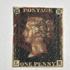 GB SG2 QV 1840 Penny Black Plate 6 L-E 4 Margins, Used Red Maltese Cross