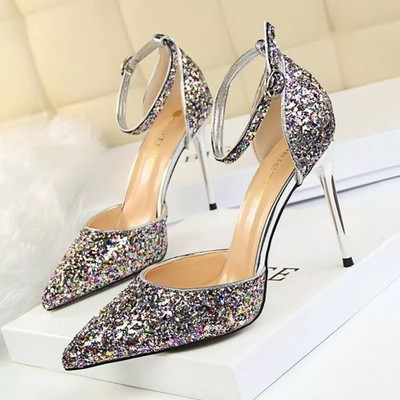 Pumps Glitter Mehr Farbe Mit Gurt Zeremonie Sexy Absatz 9,5 CM CF52987