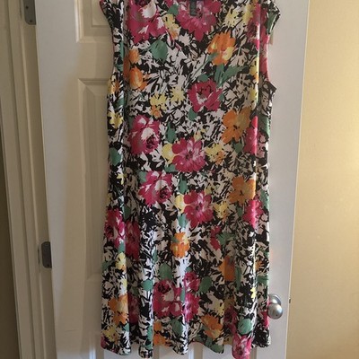 Ralph Lauren Dress Colorful Floral Stretch Tropical Lightweight Artsy, 2XL