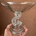 france PORTIEUX VALLERYSTHAL 6 3/4" TALL DOLPHIN FOOTED COMPOTE art glass 7 1/4" — photo 1