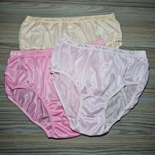 Lot of 3 VTG Silky Nylon Panties Sissy Bikini Sheer Briefs Size 7-8 Hip 38-42"