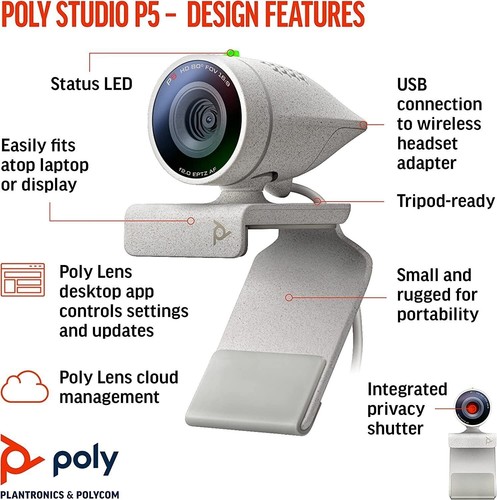 Poly Studio P5 Professional Webcam (Plantronics) - 1080p HD Laptop Camera for... - Picture 2 of 9
