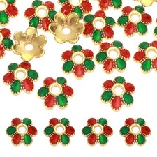 20 Pcs Caps Perle Fiore 8x3 mm, Distanziatori Perle Smaltate (Rosso Verde)