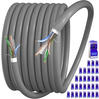 Cat 6 Shielded Ethernet Cable 500ft Outdoor (30 RJ45), 23AWG 500FT, Grey