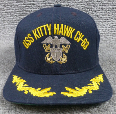 Vintage USS Kitty Hawk CV-63 Hat Snap Back Shield Eagle Eggs Navy Blue Med/Lg