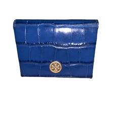 Tory Burch Navy Croc Embossed Envelope Card Wallet