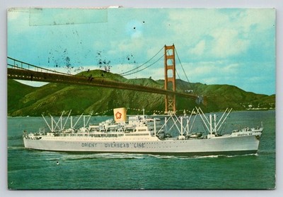 1970 Orient Overseas Line Ship Oriental Rio Golden Gate Bridge Postcard