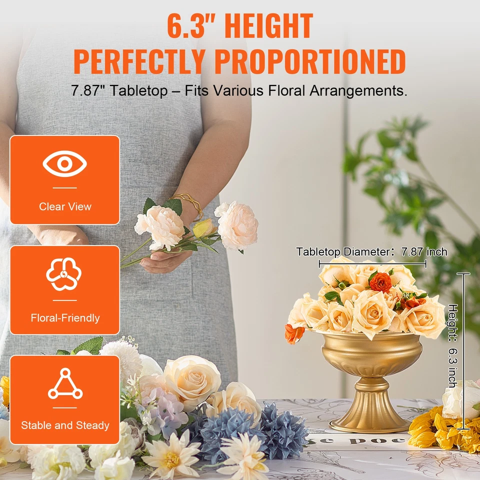 VEVOR Vase de mariage support de fleurs en métal or pour décoration 16 cm 10 PCS - Photo 4/4