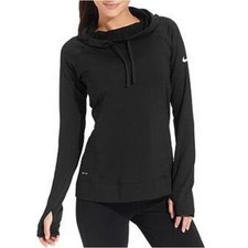 Nike Pro Hyperwarm Hoodie Womens Large Black Funnel Neck Thumbhole Athletic Top