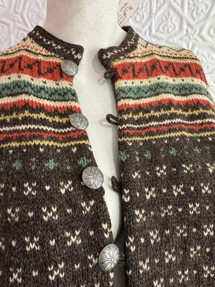 Cárdigan de lana noruego vintage de mediados de siglo-tejido-pesado-invierno-Husfliden-marrón-M/L Foto 4 de 4