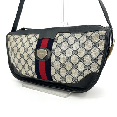 バッグ Vintage Gucci pouch Shelly line leather Vintage GUCCI Shoulder Bag Hand Bag Shelly Line Navy PVC