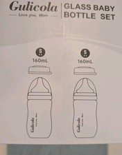 Natural Borosilicate Glass Baby Bottle Set 5 oz / 160 ml 2 Pack Anti-Colic 0-3m