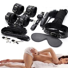 10tlg BDSM Bondage Set Fesselset SM Peitsche Halsband Handschellen Sexspielzeug