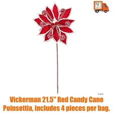 Vickerman 21.5" Red Candy Cane Poinsettia, includes 4 pieces per bag.