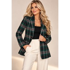 Ann Taylor Women's Size 6 Green Pink Plaid Wool Blend Blazer Preppy Tailored