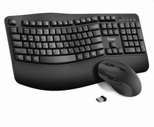 Wireless Keyboard and Mouse Combo,2.4G Full Size Wave Keys, Black