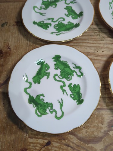 4 Wedgewood Bone China Williamsburg Green Chinese Tigers 6” Plates - Foto 2 di 6