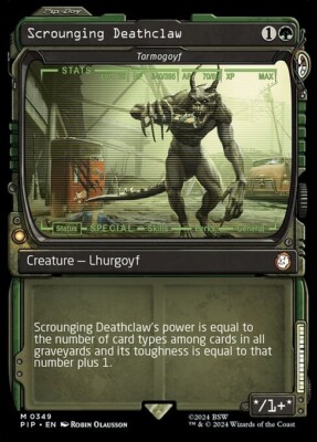 mtg fallout showcase cards Fog Crawler Scrounging Deathclaw (Tarmogoyf) Showcase FOIL