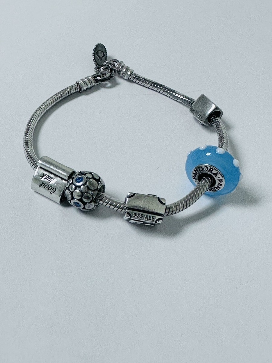 PANDORA 925 ALE Silver, Bracelet with 5 mixed charms (light blue