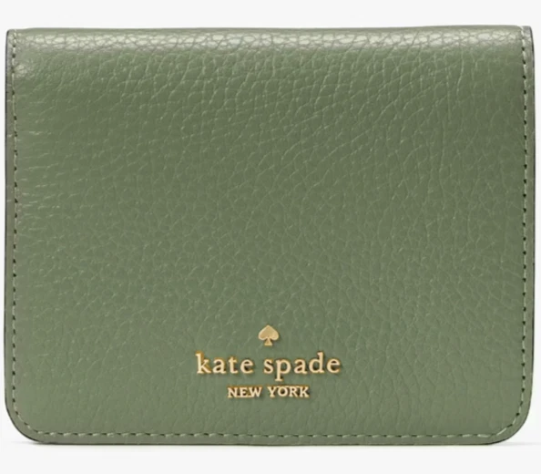 Cartera Kate Spade Lena Pequeña Doble Plegable Cuero Guijarro Verde Ejército KH788 NUEVA CON ETIQUETAS $179