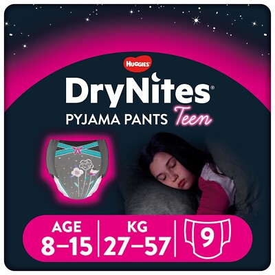 Huggies DryNites Mädchen Pyjamahosen, 8-15 Jahre 9er Pack 27-57 kg